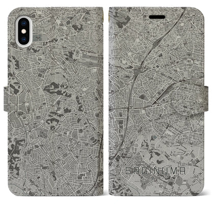 【鷺沼（神奈川県）】地図柄iPhoneケース（手帳タイプ）モノトーン・iPhone XS Max 用