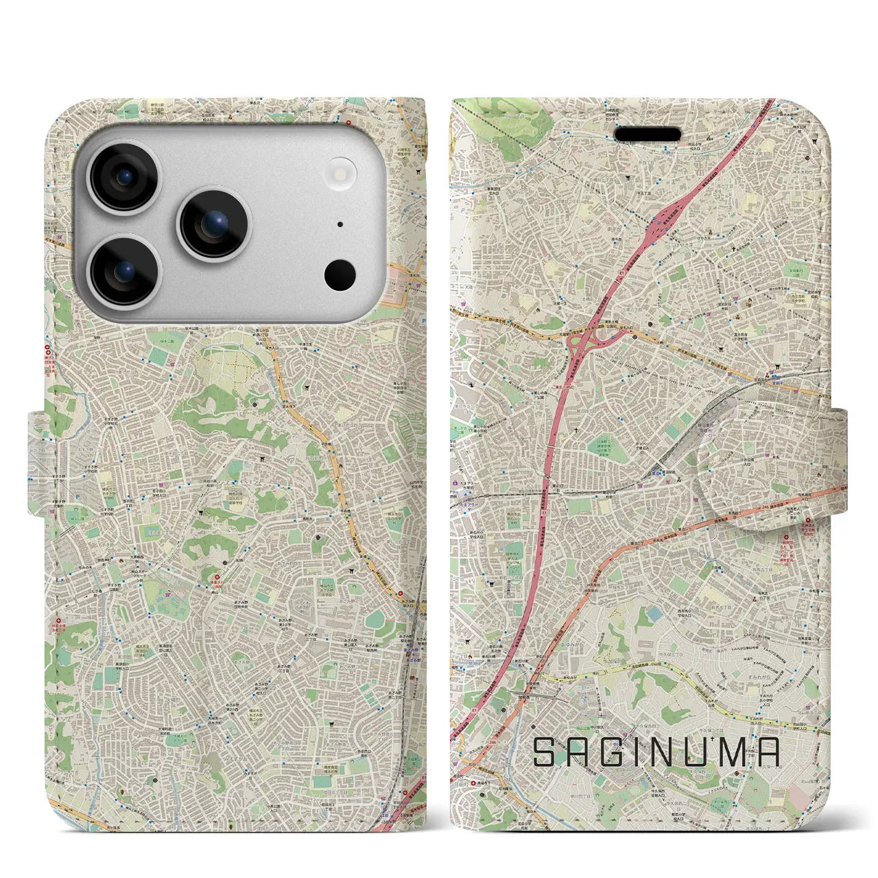 【鷺沼（神奈川県）】地図柄iPhoneケース（手帳タイプ）