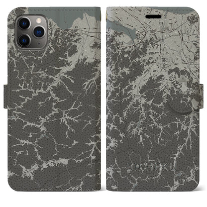 【西伯（鳥取県）】地図柄iPhoneケース（手帳タイプ）モノトーン・iPhone 11 Pro Max 用