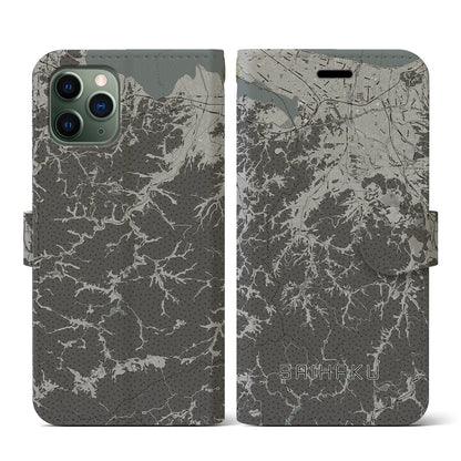 【西伯（鳥取県）】地図柄iPhoneケース（手帳タイプ）モノトーン・iPhone 11 Pro 用