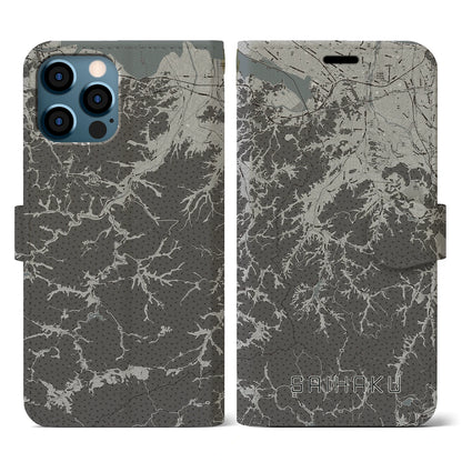 【西伯（鳥取県）】地図柄iPhoneケース（手帳タイプ）モノトーン・iPhone 12 / 12 Pro 用