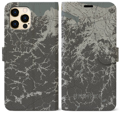 【西伯（鳥取県）】地図柄iPhoneケース（手帳タイプ）モノトーン・iPhone 12 Pro Max 用