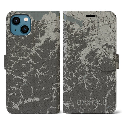 【西伯（鳥取県）】地図柄iPhoneケース（手帳タイプ）モノトーン・iPhone 13 用
