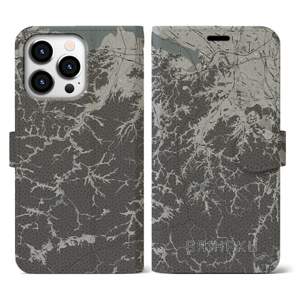 【西伯（鳥取県）】地図柄iPhoneケース（手帳タイプ）モノトーン・iPhone 13 Pro 用