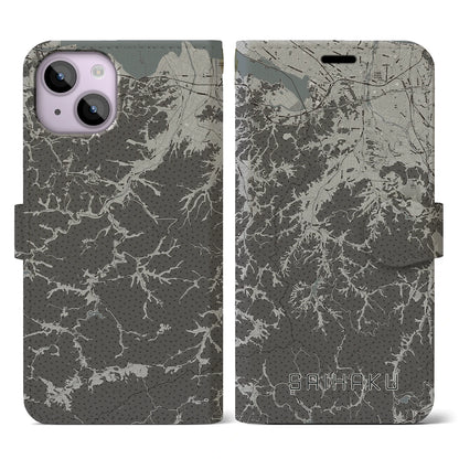 【西伯（鳥取県）】地図柄iPhoneケース（手帳タイプ）モノトーン・iPhone 14 用