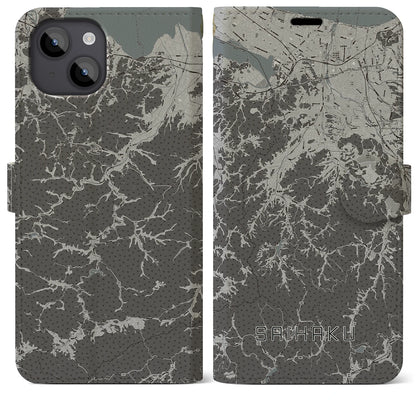 【西伯（鳥取県）】地図柄iPhoneケース（手帳タイプ）モノトーン・iPhone 14 Plus 用