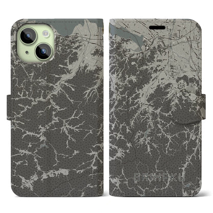 【西伯（鳥取県）】地図柄iPhoneケース（手帳タイプ）モノトーン・iPhone 15 用