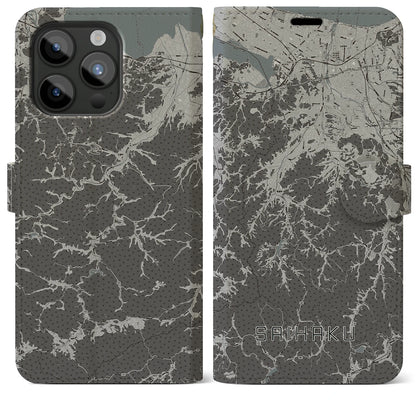 【西伯（鳥取県）】地図柄iPhoneケース（手帳タイプ）モノトーン・iPhone 15 Pro Max 用