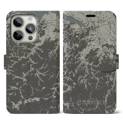 【西伯（鳥取県）】地図柄iPhoneケース（手帳タイプ）モノトーン・iPhone 15 Pro 用