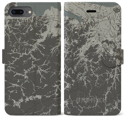 【西伯（鳥取県）】地図柄iPhoneケース（手帳タイプ）モノトーン・iPhone 8Plus /7Plus / 6sPlus / 6Plus 用