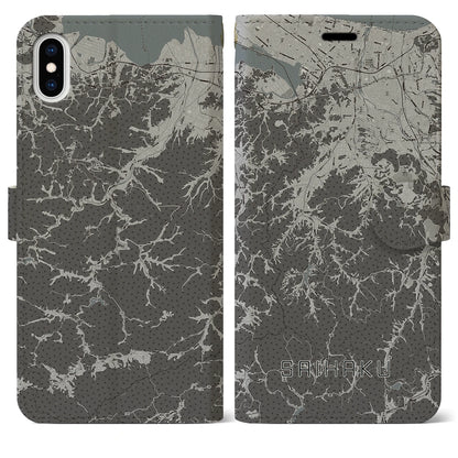 【西伯（鳥取県）】地図柄iPhoneケース（手帳タイプ）モノトーン・iPhone XS Max 用