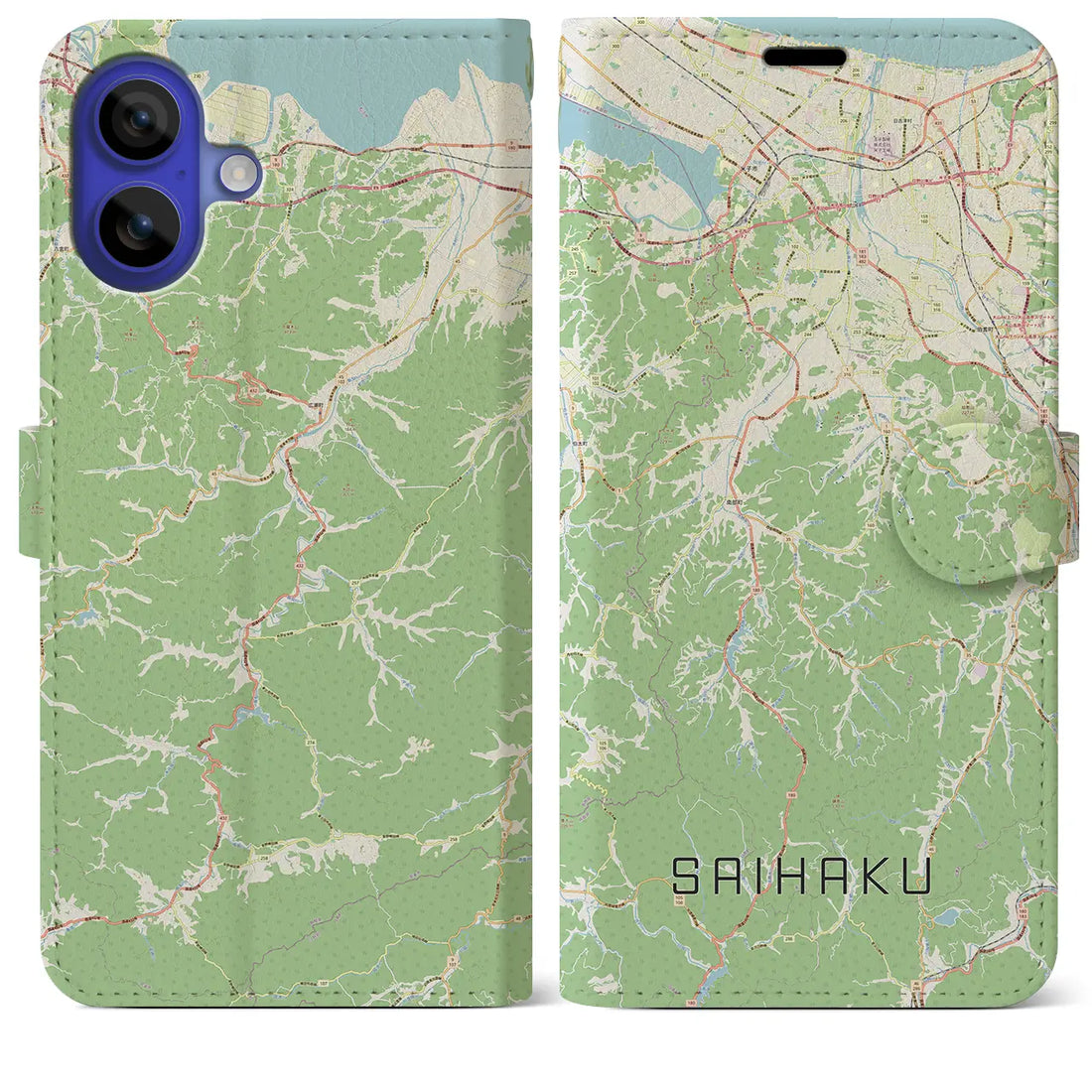 【西伯（鳥取県）】地図柄iPhoneケース（手帳タイプ）ナチュラル・iPhone 16 Pro Max 用