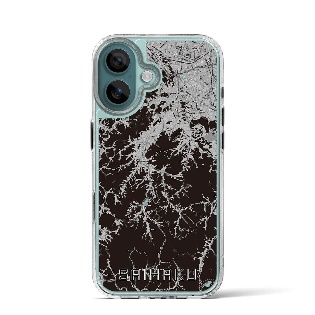 【西伯（鳥取県）】地図柄iPhoneケース（MagSafeタイプ）モノトーン・iPhone 16 Pro 用
