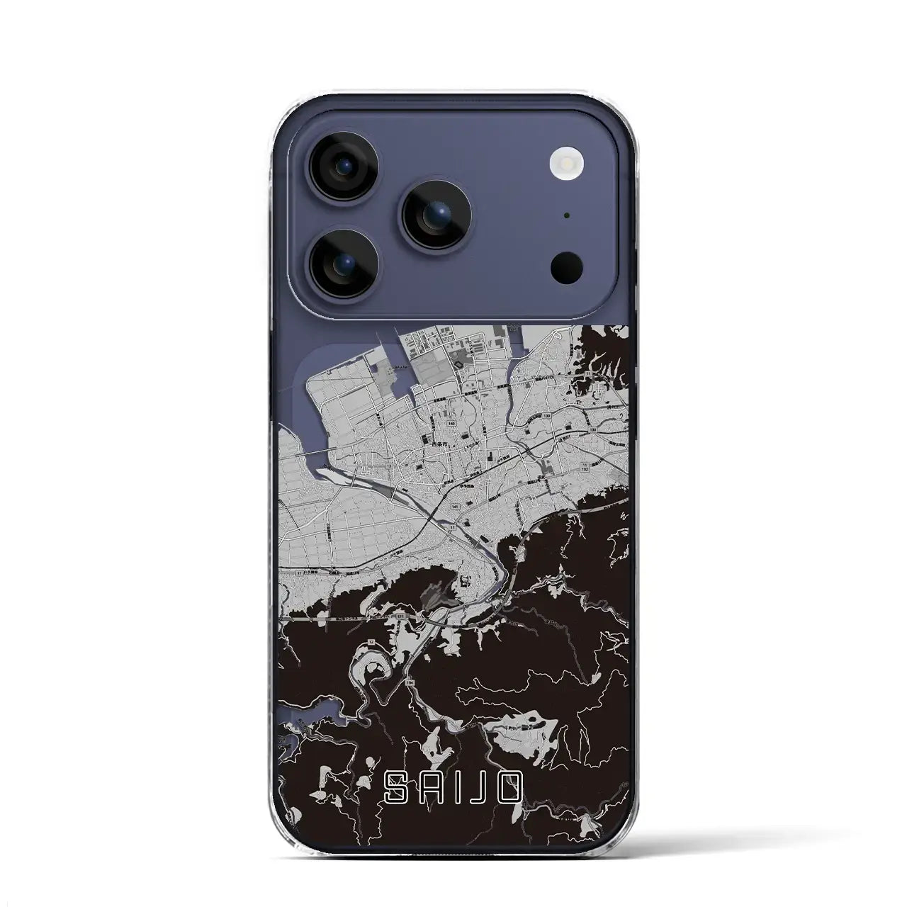 【西条（愛媛県）】地図柄iPhoneケース（クリアタイプ）モノトーン・iPhone 17 Pro Max 用