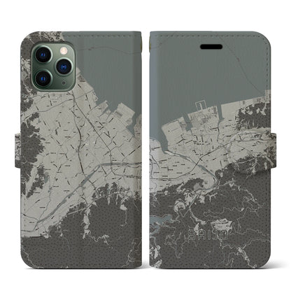 【西条（愛媛県）】地図柄iPhoneケース（手帳タイプ）モノトーン・iPhone 11 Pro 用