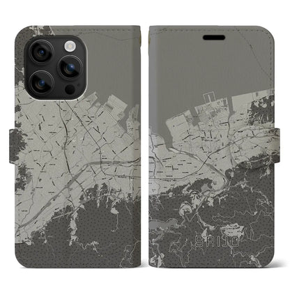 【西条（愛媛県）】地図柄iPhoneケース（手帳タイプ）モノトーン・iPhone 16 用