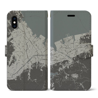 【西条（愛媛県）】地図柄iPhoneケース（手帳タイプ）モノトーン・iPhone XS / X 用