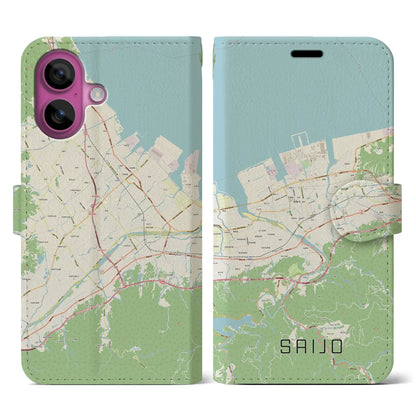【西条（愛媛県）】地図柄iPhoneケース（手帳タイプ）ナチュラル・iPhone 16 Pro 用