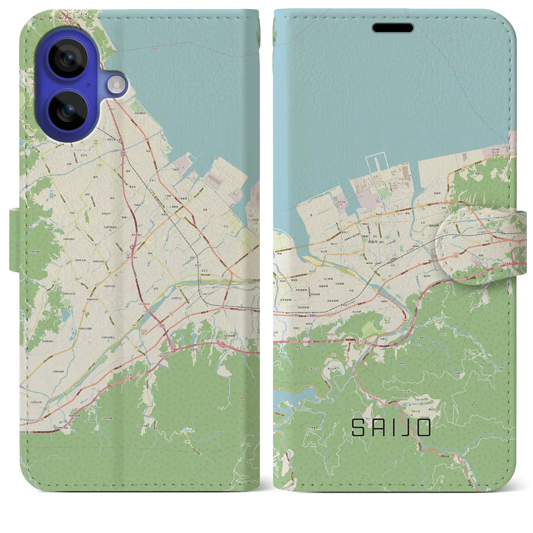 【西条（愛媛県）】地図柄iPhoneケース（手帳タイプ）ナチュラル・iPhone 16 Pro Max 用