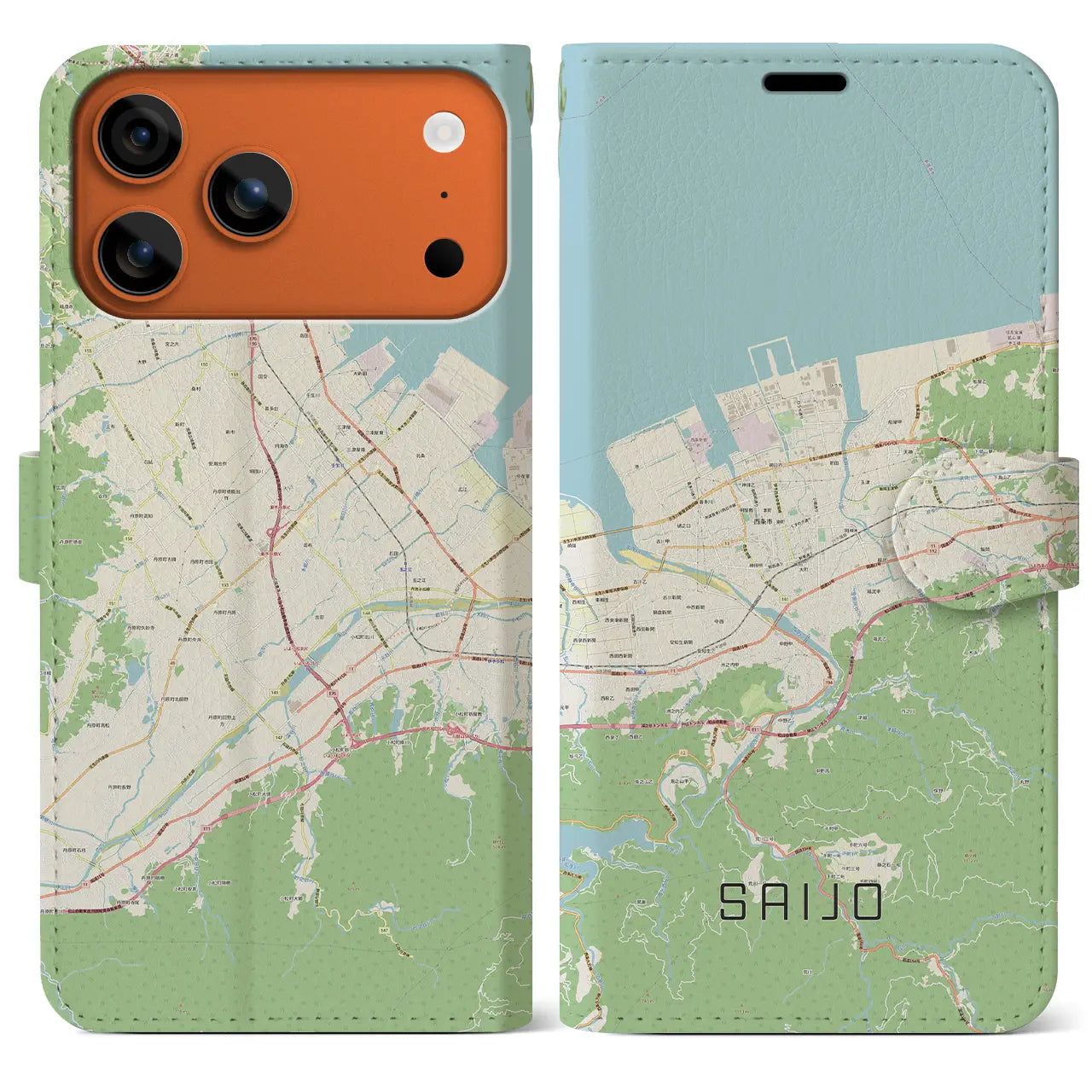 【西条（愛媛県）】地図柄iPhoneケース（手帳タイプ）