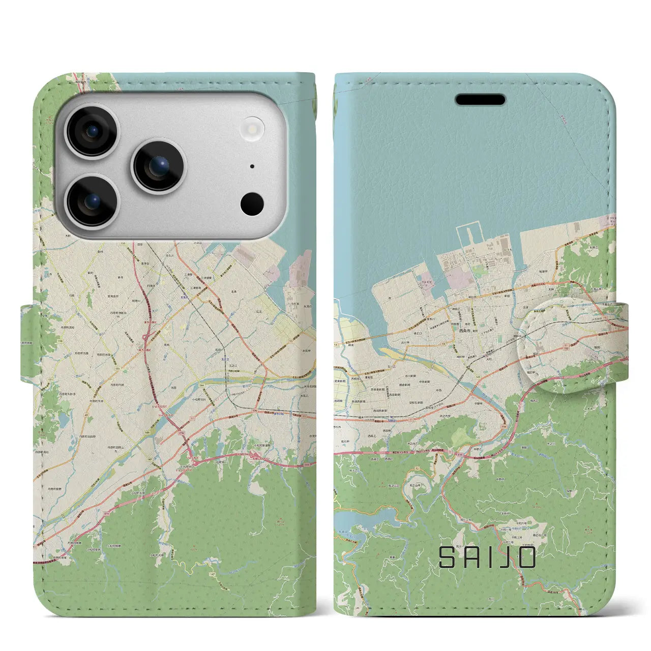 【西条（愛媛県）】地図柄iPhoneケース（手帳タイプ）