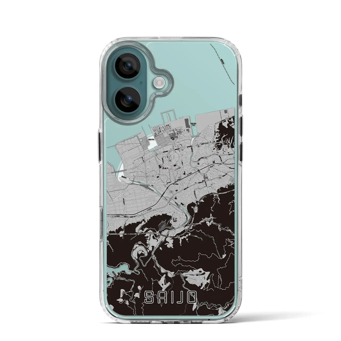 【西条(愛媛県)】地図柄iPhoneケース(MagSafeタイプ)モノトーン・iPhone 16 Pro 用