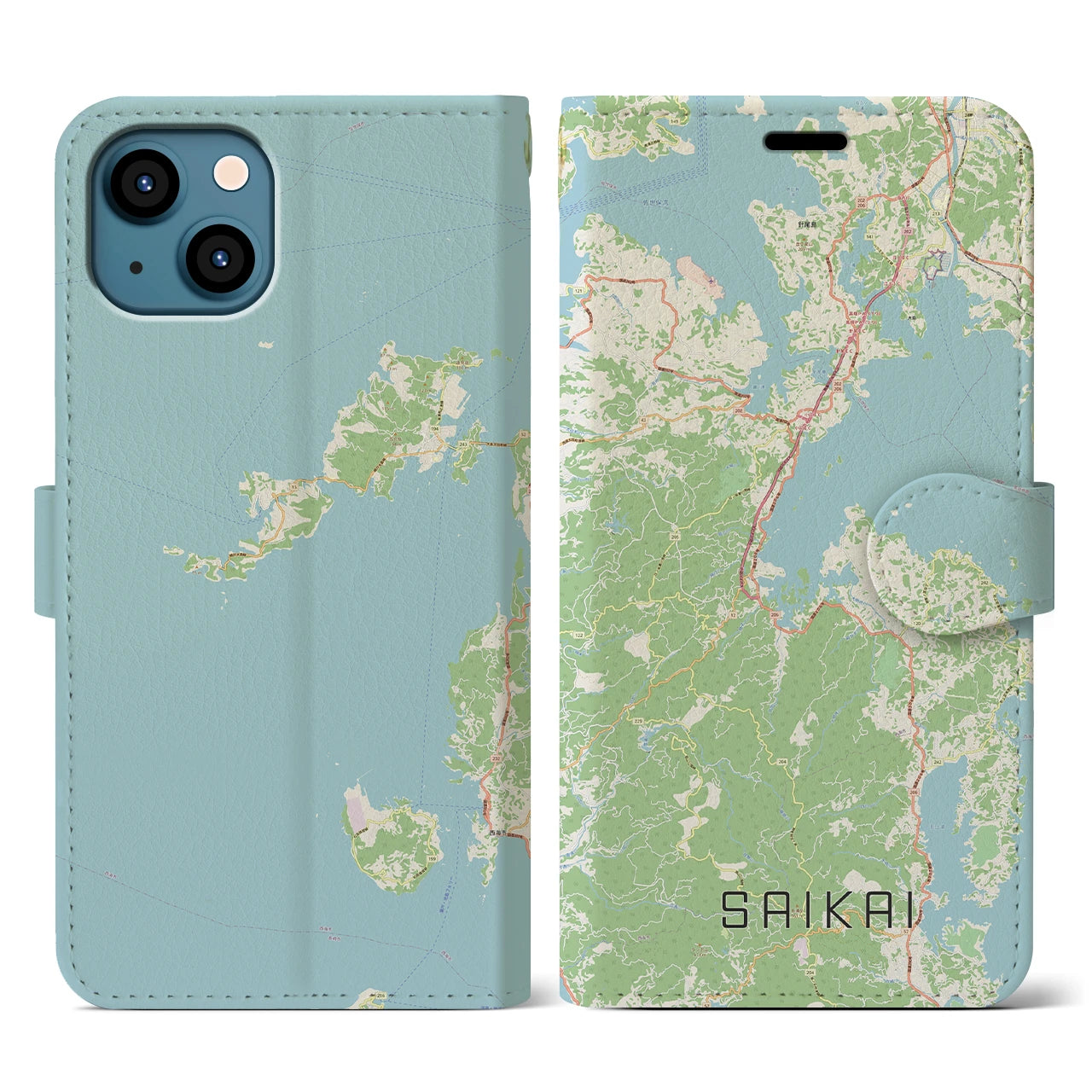 【西海（長崎県）】地図柄iPhoneケース（手帳タイプ）