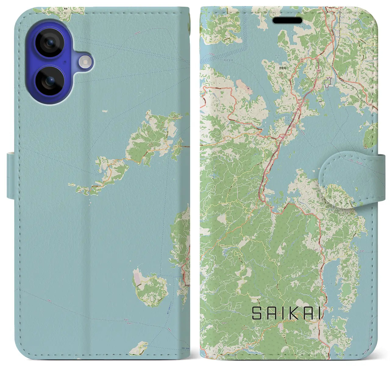 【西海（長崎県）】地図柄iPhoneケース（手帳タイプ）ナチュラル・iPhone 16 Pro Max 用