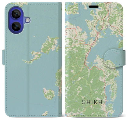 【西海（長崎県）】地図柄iPhoneケース（手帳タイプ）ナチュラル・iPhone 16 Pro Max 用