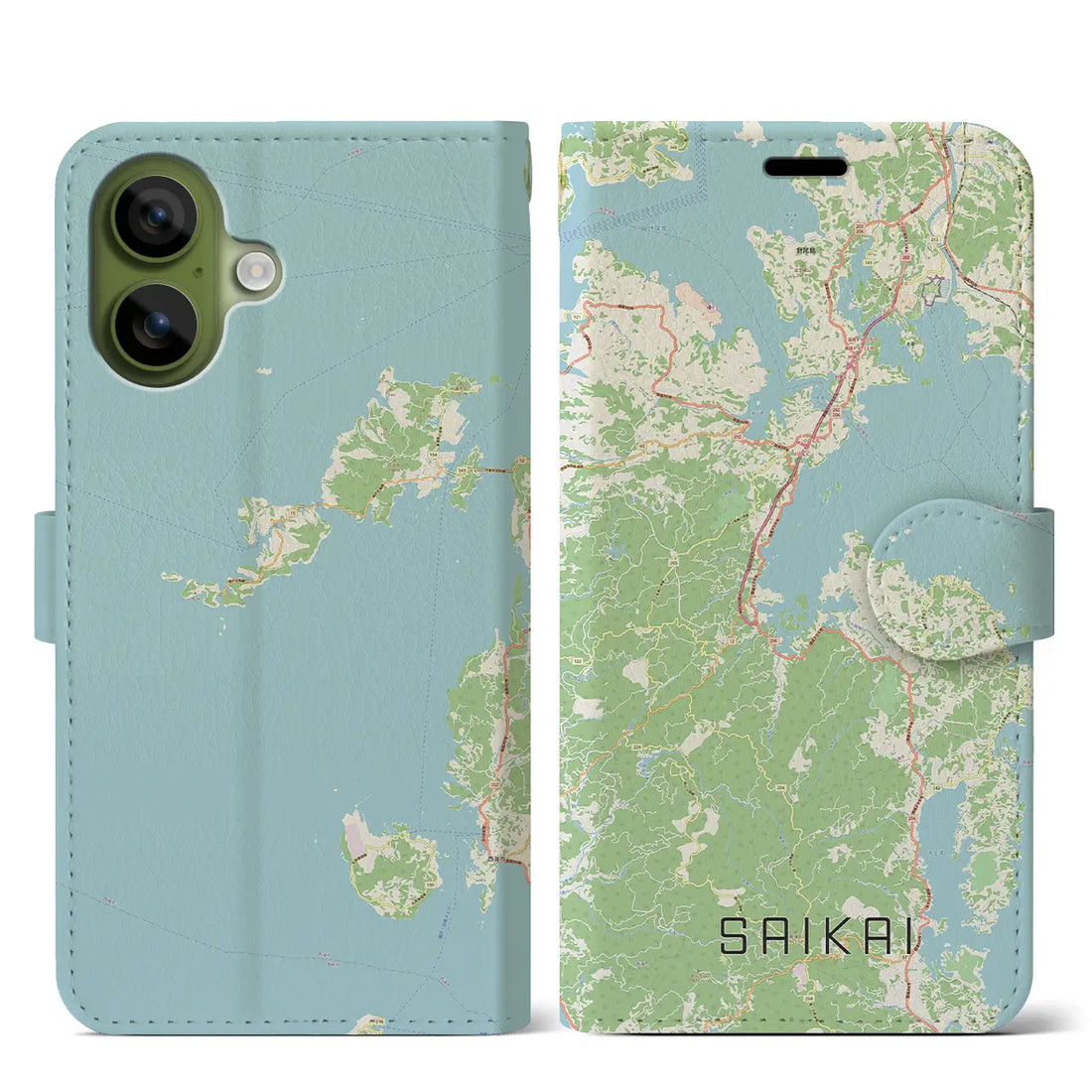 【西海（長崎県）】地図柄iPhoneケース（手帳タイプ）モノトーン・iPhone 17 Pro Max 用