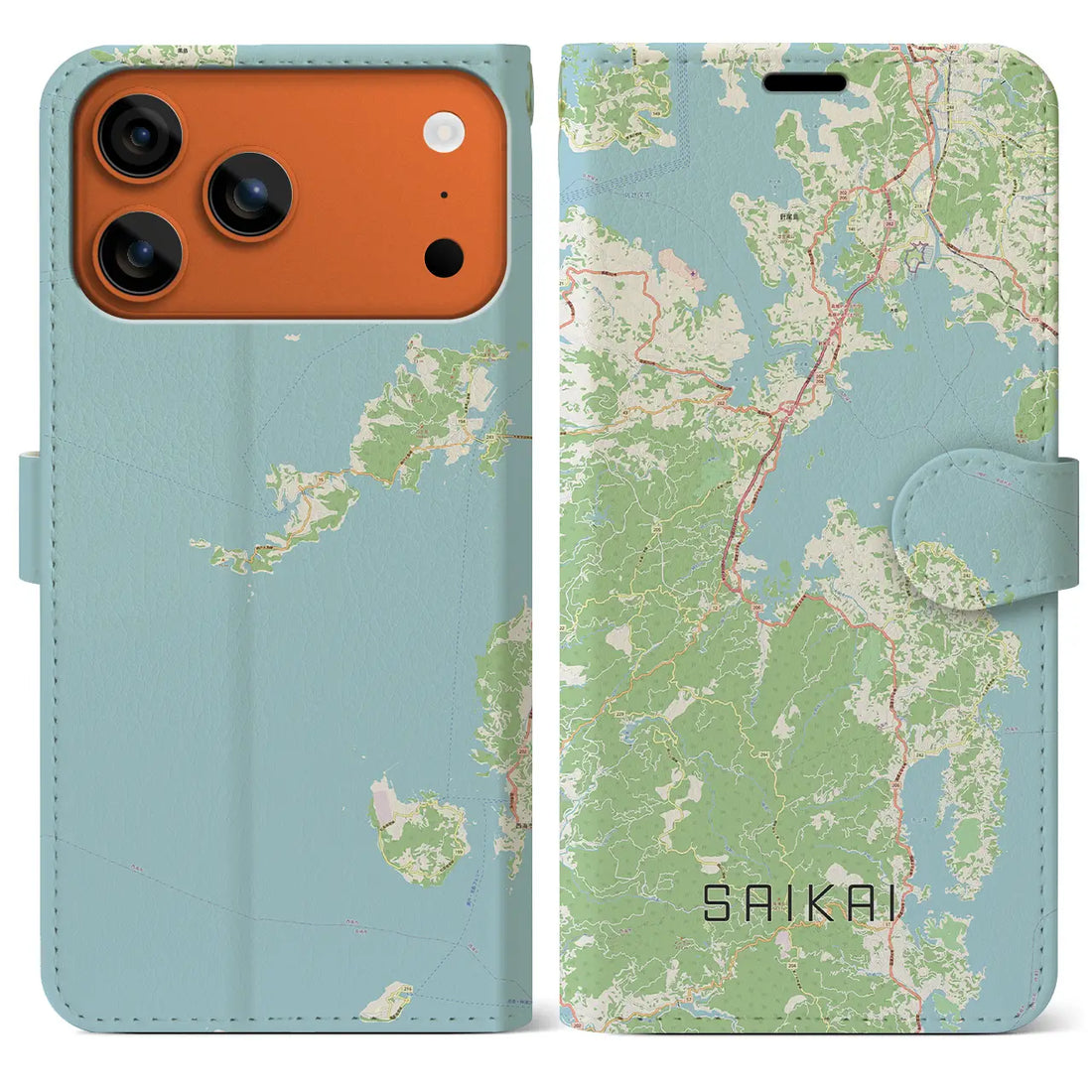 【西海（長崎県）】地図柄iPhoneケース（手帳タイプ）ナチュラル・iPhone 17 Pro Max 用