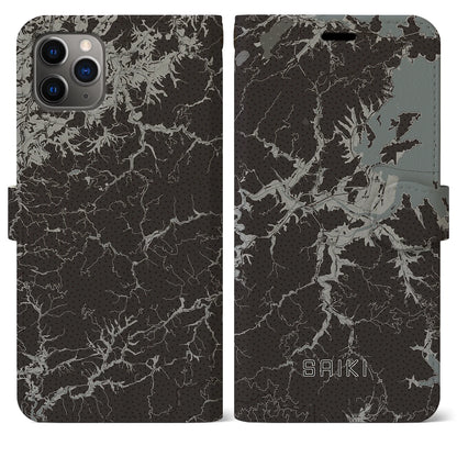 【佐伯（大分県）】地図柄iPhoneケース（手帳タイプ）モノトーン・iPhone 11 Pro Max 用