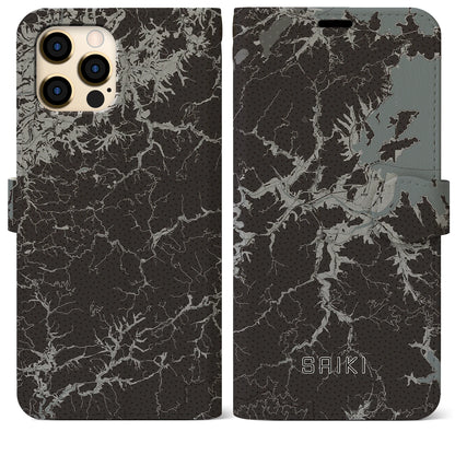 【佐伯（大分県）】地図柄iPhoneケース（手帳タイプ）モノトーン・iPhone 12 Pro Max 用