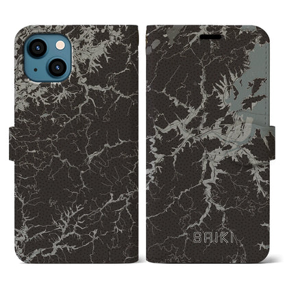 【佐伯（大分県）】地図柄iPhoneケース（手帳タイプ）モノトーン・iPhone 13 用