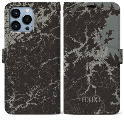 【佐伯（大分県）】地図柄iPhoneケース（手帳タイプ）モノトーン・iPhone 13 Pro Max 用