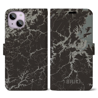 【佐伯（大分県）】地図柄iPhoneケース（手帳タイプ）モノトーン・iPhone 14 用