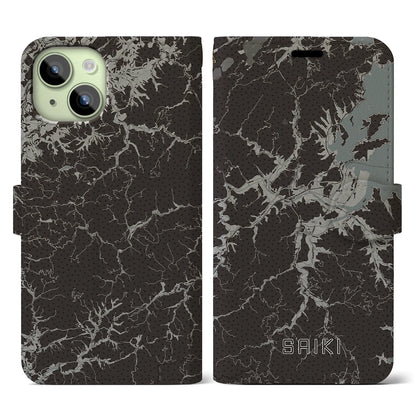 【佐伯（大分県）】地図柄iPhoneケース（手帳タイプ）モノトーン・iPhone 15 用