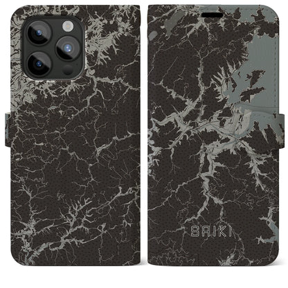 【佐伯（大分県）】地図柄iPhoneケース（手帳タイプ）モノトーン・iPhone 15 Pro Max 用