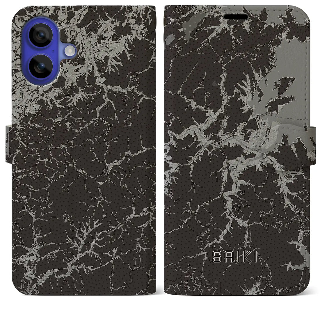 【佐伯(大分県)】地図柄iPhoneケース(手帳タイプ)モノトーン・iPhone 16 Pro Max 用