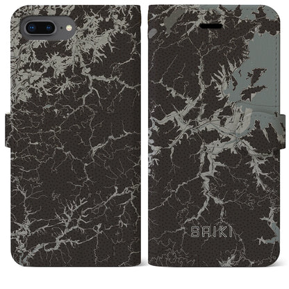 【佐伯（大分県）】地図柄iPhoneケース（手帳タイプ）モノトーン・iPhone 8Plus /7Plus / 6sPlus / 6Plus 用