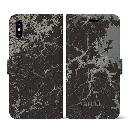 【佐伯（大分県）】地図柄iPhoneケース（手帳タイプ）モノトーン・iPhone XS / X 用