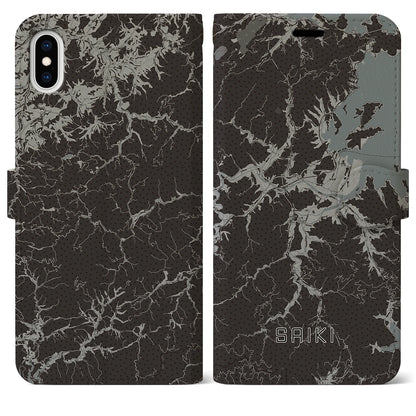 【佐伯（大分県）】地図柄iPhoneケース（手帳タイプ）モノトーン・iPhone XS Max 用