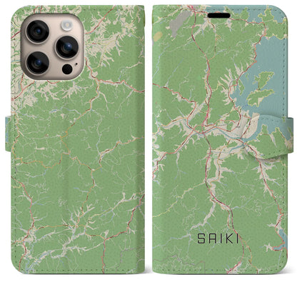 【佐伯（大分県）】地図柄iPhoneケース（手帳タイプ）ナチュラル・iPhone 16 Plus 用