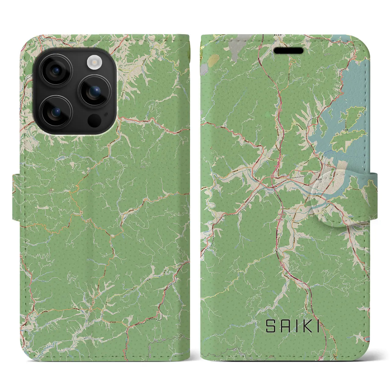 【佐伯（大分県）】地図柄iPhoneケース（手帳タイプ）ナチュラル・iPhone 16 用