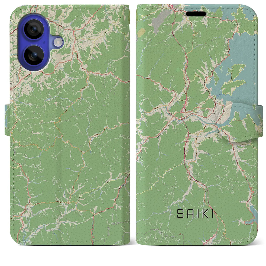 【佐伯（大分県）】地図柄iPhoneケース（手帳タイプ）ナチュラル・iPhone 16 Pro Max 用