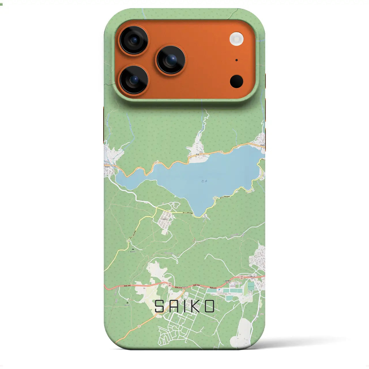 【西湖（山梨県）】地図柄iPhoneケース（バックカバータイプ）