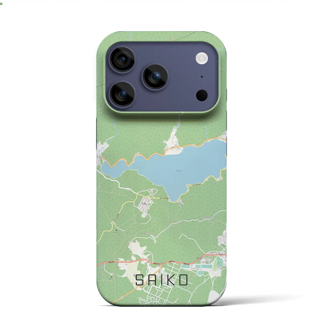 【西湖（山梨県）】地図柄iPhoneケース（バックカバータイプ）