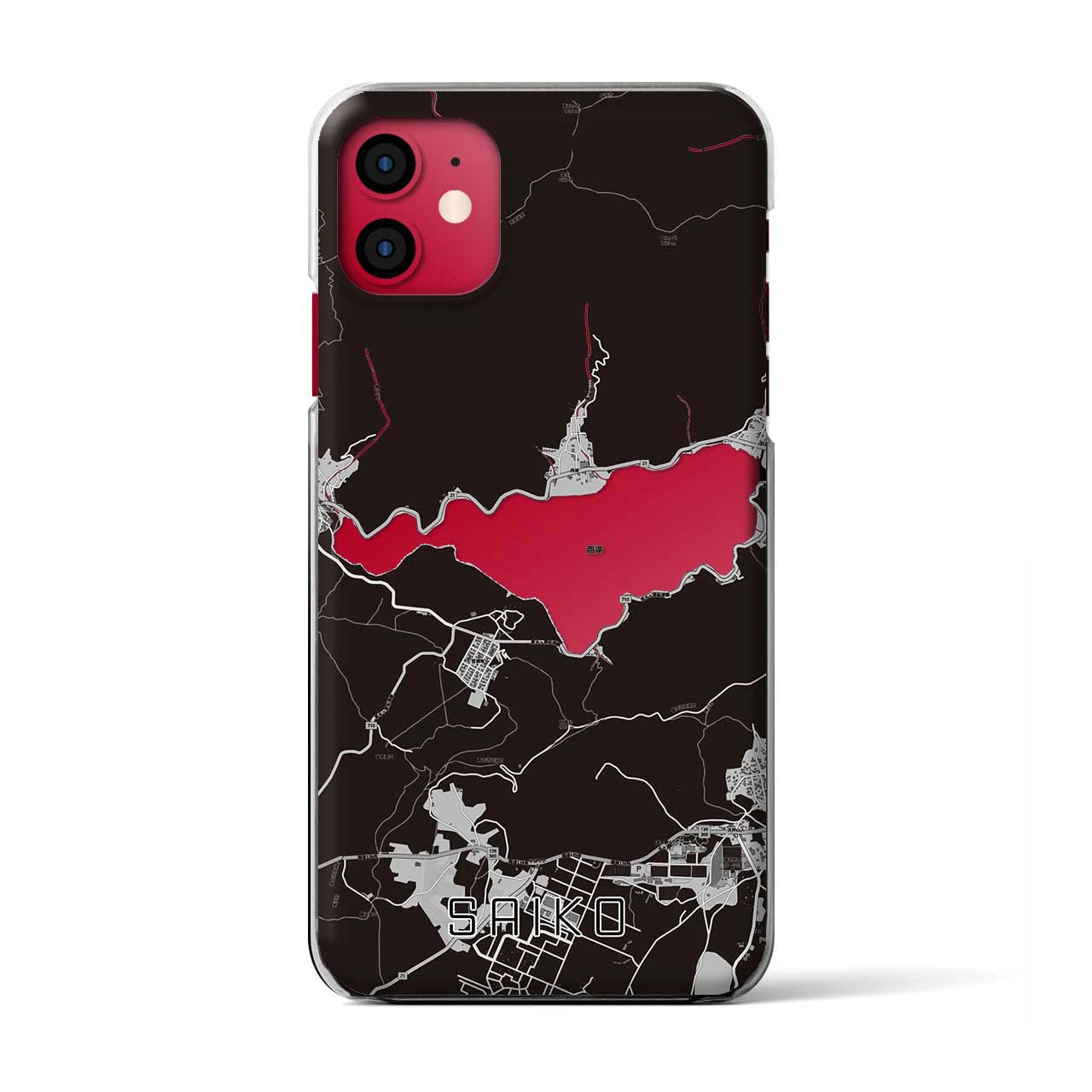 【西湖（山梨県）】地図柄iPhoneケース（クリアタイプ）モノトーン・iPhone 11 用