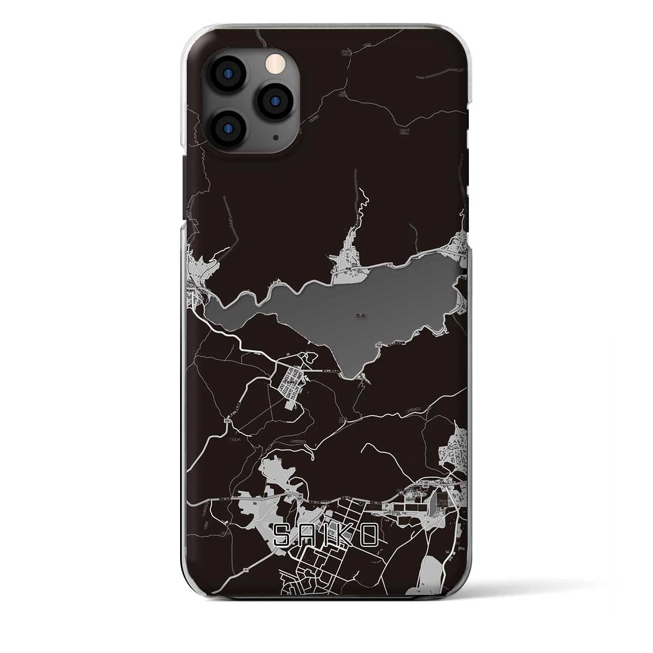 【西湖（山梨県）】地図柄iPhoneケース（クリアタイプ）モノトーン・iPhone 11 Pro Max 用