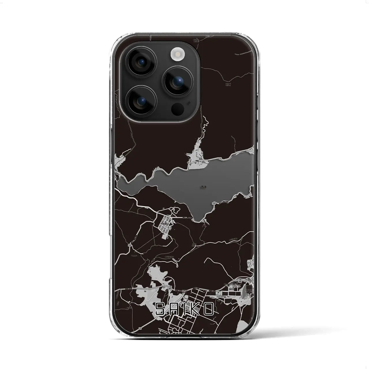 【西湖（山梨県）】地図柄iPhoneケース（クリアタイプ）モノトーン・iPhone 16 用